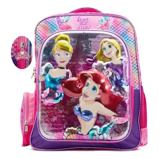 Mochila De Niña Primaria Ruz Princesas Ariel Holográfico Color Rosa