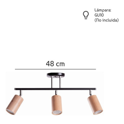 Plafon Barral 3 Luces Negro Madera Frances Apto Led Gu10