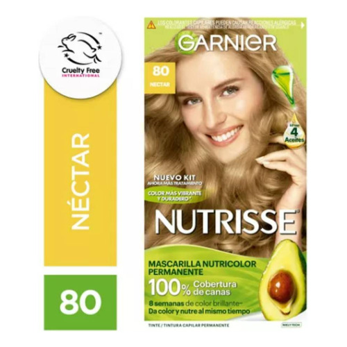 Kit De Tintura Permanente Nutrisse De Garnier Tono Tono 80 Nectar