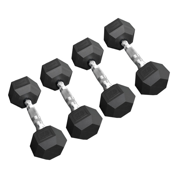 4 Mancuernas Pesas Hexagonales 5lb/2.25kg C/u Pvc Gym Negro