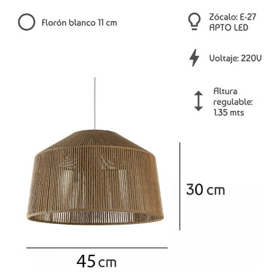 Colgante Hilo Habano Apto Led E27 Deco Conico 45cm 