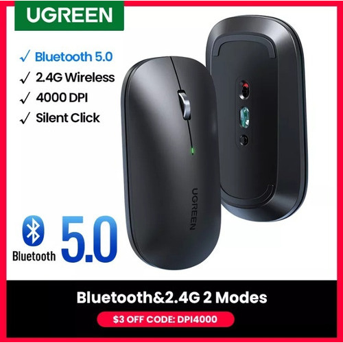 Ratón inalámbrico Ugreen de 2,4 GHz, Bluetooth 4000 dpi, color negro