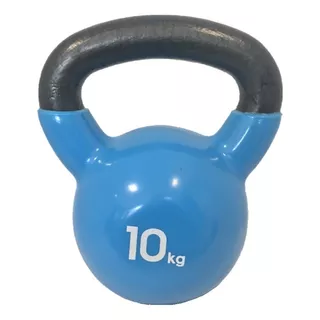 Pesas Rusas Kettlebell 10 Kg Hierro Fundición Recubierta Color Negro Con Celeste