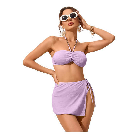 Juego De Traje De Baño Bikini Con Cadena Para Mujer 3 Piezas