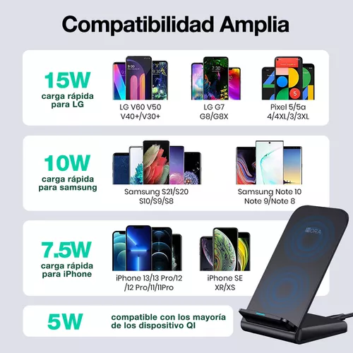 Cargador Inalámbrico Universal Carga rápida 15W, Compatible con iPhone  Samsung Huawei Xiaomi Motorola 1Hora Gar157