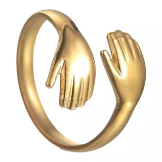 Anillo Argolla De Acero Color Oro Abrazo Amistad Amor Mujer