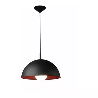 Lampara Colgante Chapa Negro Interior Rojo 40 Cm