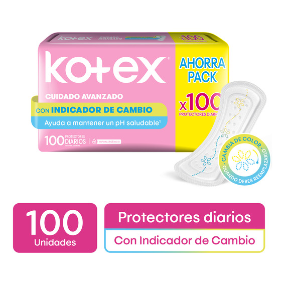 Protector Diario Kotex Con Indicador De Ph 100 Un