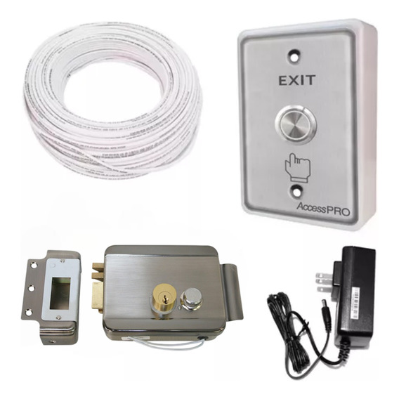 Kit De Cerradura Chapa Electrica Boton Plano 20m Cable Fuent