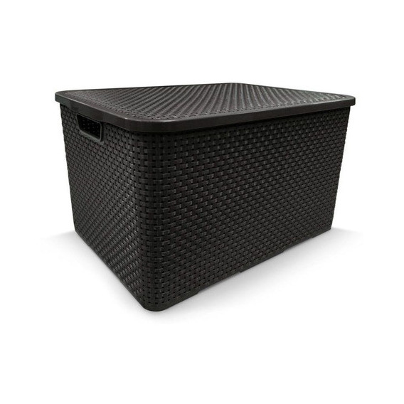 Caja organizadora multiusos de ratán con tapa de 15 litros, color negro