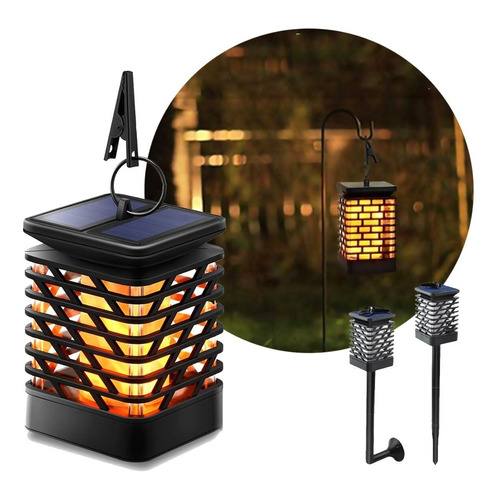 Lampara Farol Solar Exterior Led Fuego Jardin Aplique Pared Color Negro