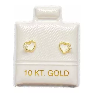 Arete Broquel Mini Corazón Silueta Zirconia Oro 10 Kt