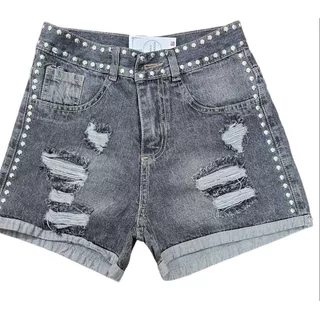 Short Jean Mujer Dama Con Tachas Rigido Del 36 Al 46