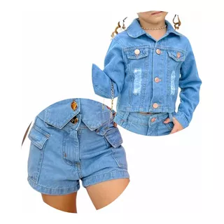 Kit Jaqueta E Short Jeans Infantil Meina Criança Princesa
