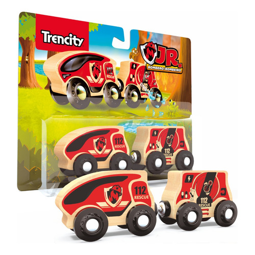 Trencity Pack Personajes Vehiculos Imantados C/ Vagon Madera Color Madera Personaje Jr Bombero