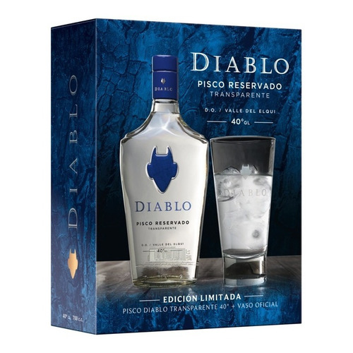 Pack Pisco Diablo 700ml 40° Transparente + Vaso Oficial.