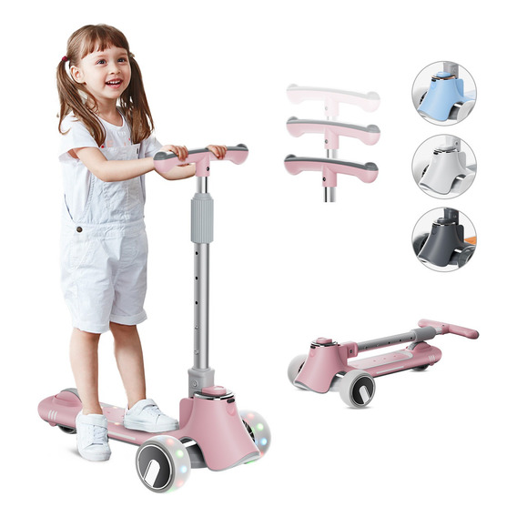 Scooter Patín De Diablo Plegable Ajustable Niños Con Luces