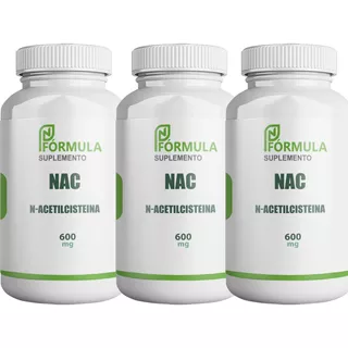 Kit  Nac N-acetilcisteina 600mg  Recup. Muscular 3 Pote 30cp