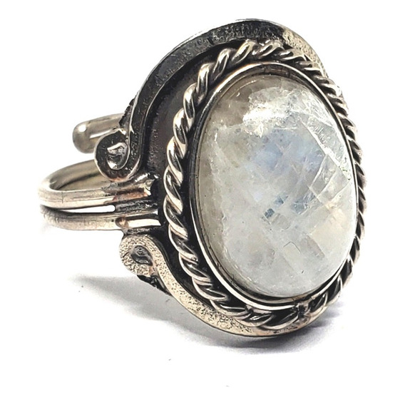 Anillo Piedra Luna Destellos Azules