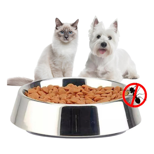 Pet King - Comedero Elevado Para Perro Plato Acero Anti Hormigas 8oz (236ml) Color Plateado