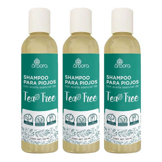 3 Shampoo De Piojos Con Tea Tree + Neem Tratamiento Natural