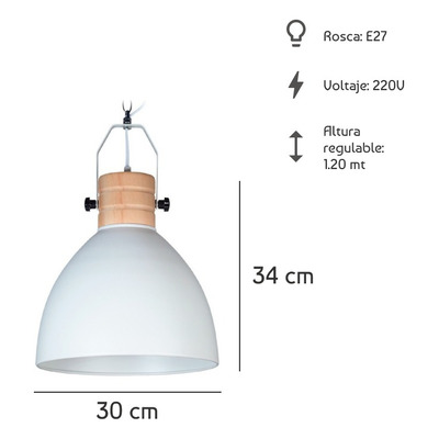 Lampara Colgante Deco Burgos Madera Vintage Apto Led Blanco