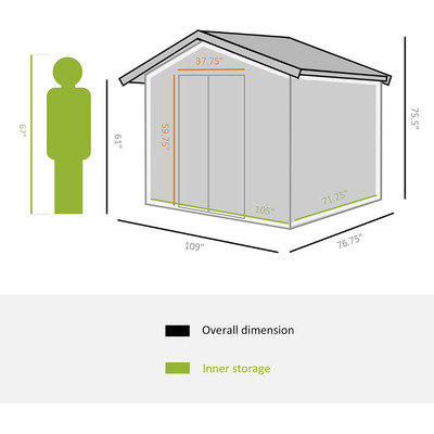 Cobertizo Almacen Para Patio 9x6ft Puerta Corrediza Grios