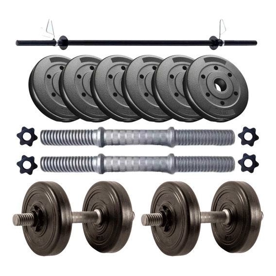 Kit Mancuernas Y Barra Con Tope A Rosca + 20 Kg Discos Pvc 