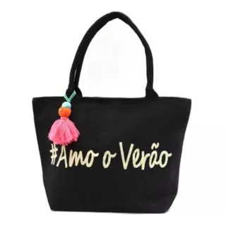 Bolsa Feminina Original Sacola Grande De Praia Verão Preto