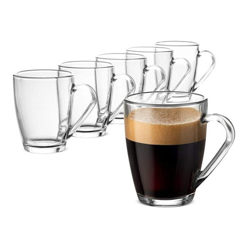 Pack 6 Tazas Mug Vidrio Café Té 310 Ml