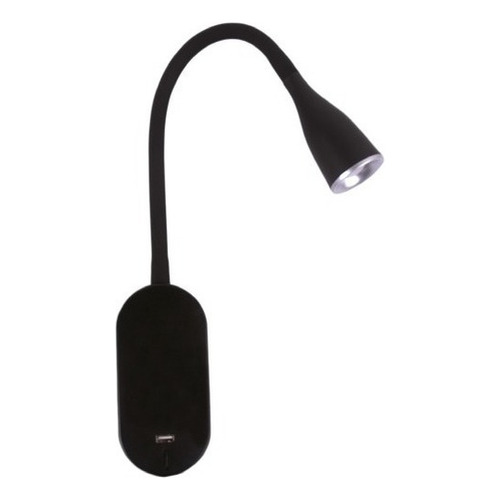 Velador De Led Con Usb Pared Brazo Flexible Interelec Color de la estructura Negro Color de la pantalla Blanco