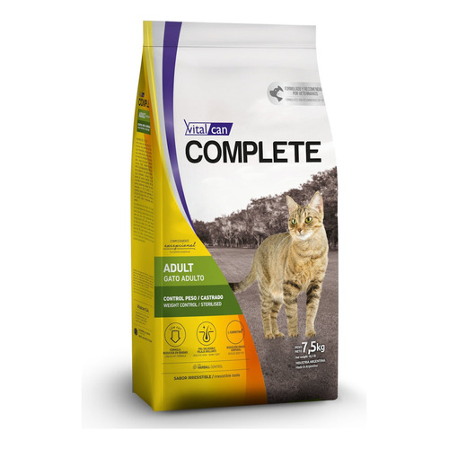 Alimento Vitalcan Complete Control de Peso/Castrados para gato adulto sabor mix en bolsa de 7.5 kg