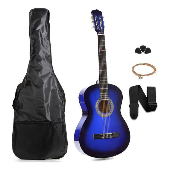 Guitarra Criolla Clásica Femmto Ambidiestro Color Azul Material del diapasón Madera dura Orientación de la mano Diestro