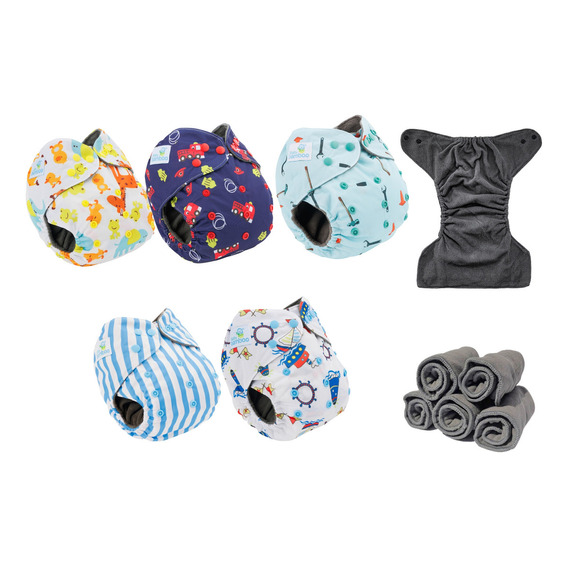 5 Pañales De Bambú Premium Estampados + 5 Insertos De Bambú Género Niños Talla Untalla