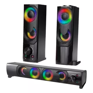 Caixa De Som Pc Usb P2 Potente Soundbar Notebook Rgb Luz Led