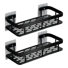 Pack 2 Estantes Repisas Con Adhesivos Para Ducha Baño Fanpro Negro