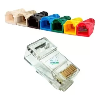 Kit 100 Capas Rj45 E 100 Rj45 Macho Cat5e Cabo Rede Cor Mista