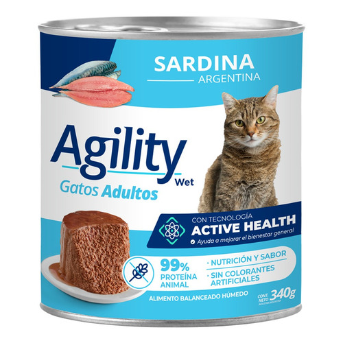 Alimento húmedo Agility para gato adulto sabor sardina en lata de 340 g