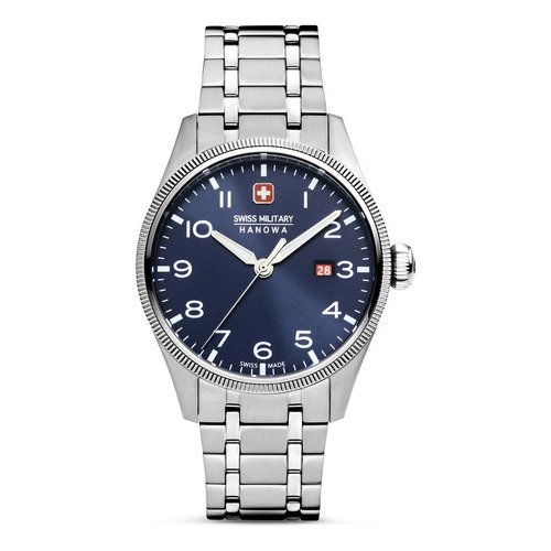 Reloj Swiss Military Smwgh0000802 Para Hombre Cristal Zafiro Color de la malla Plateado Color del bisel Plateado Color del fondo Azul
