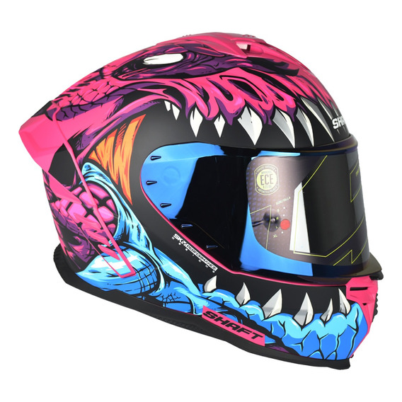 Casco Integral Shaft 598 Gtr Fearx Fucsia Visor Iridium Azul