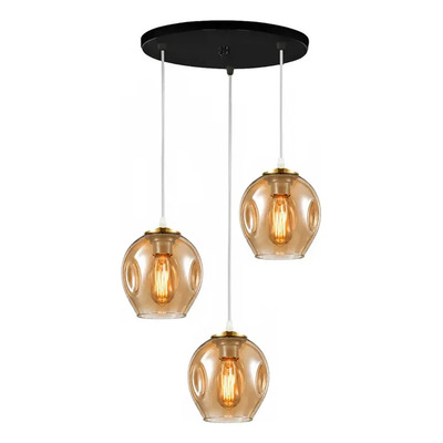 Colgante 3 Luces Ástrid Ambar Base Redonda 30cm Apto Led E27 Ámbar