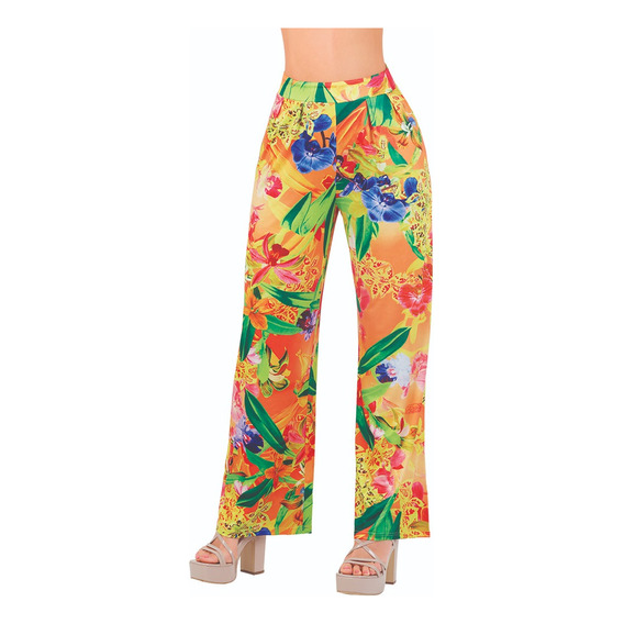 Pantalón Casual Dama Naranja Estampado Floral 910-44