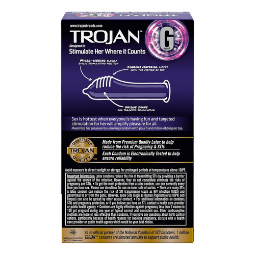 Condones Trojan G Spot Estimulación Punto G Lubricados 10 Pz