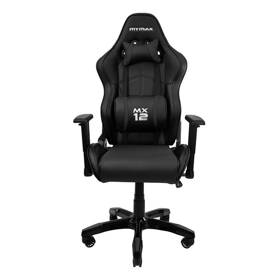 Cadeira de escritório Mymax MX12 gamer ergonômica  preta com estofado de tecido sintético pu