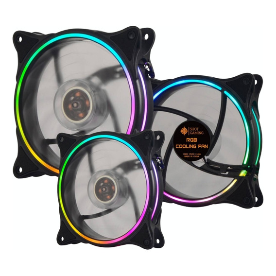 Kit X3 Fan Cooler Ventilador Gamer P/ Gabinete 12cm Luz Rgb