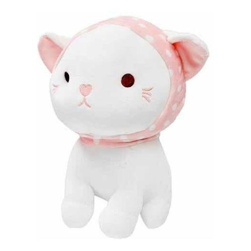 Gato Blanco Con Moño Rosa Peluche Ultrasuave Kawai Miniso