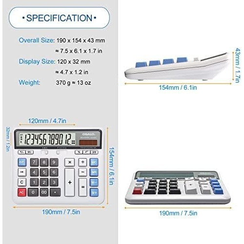 Calculadora De Escritorio, Pantalla Lcd Extra Grande, 12 Díg