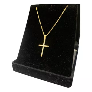 Colar Feminino Ouro 18k Cordão Luxo Pingente Cruz 45cm Banho Cor Banho De Ouro 18k + Crucifixo