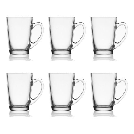 Set 6 Tazas Para Café Con Leche Té Capuccino Vidrio 250ml Blanco