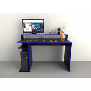 Escritorio Gamer Mesa Pc Playstation Xbox Tables 3047 Color Negro Filos Azules